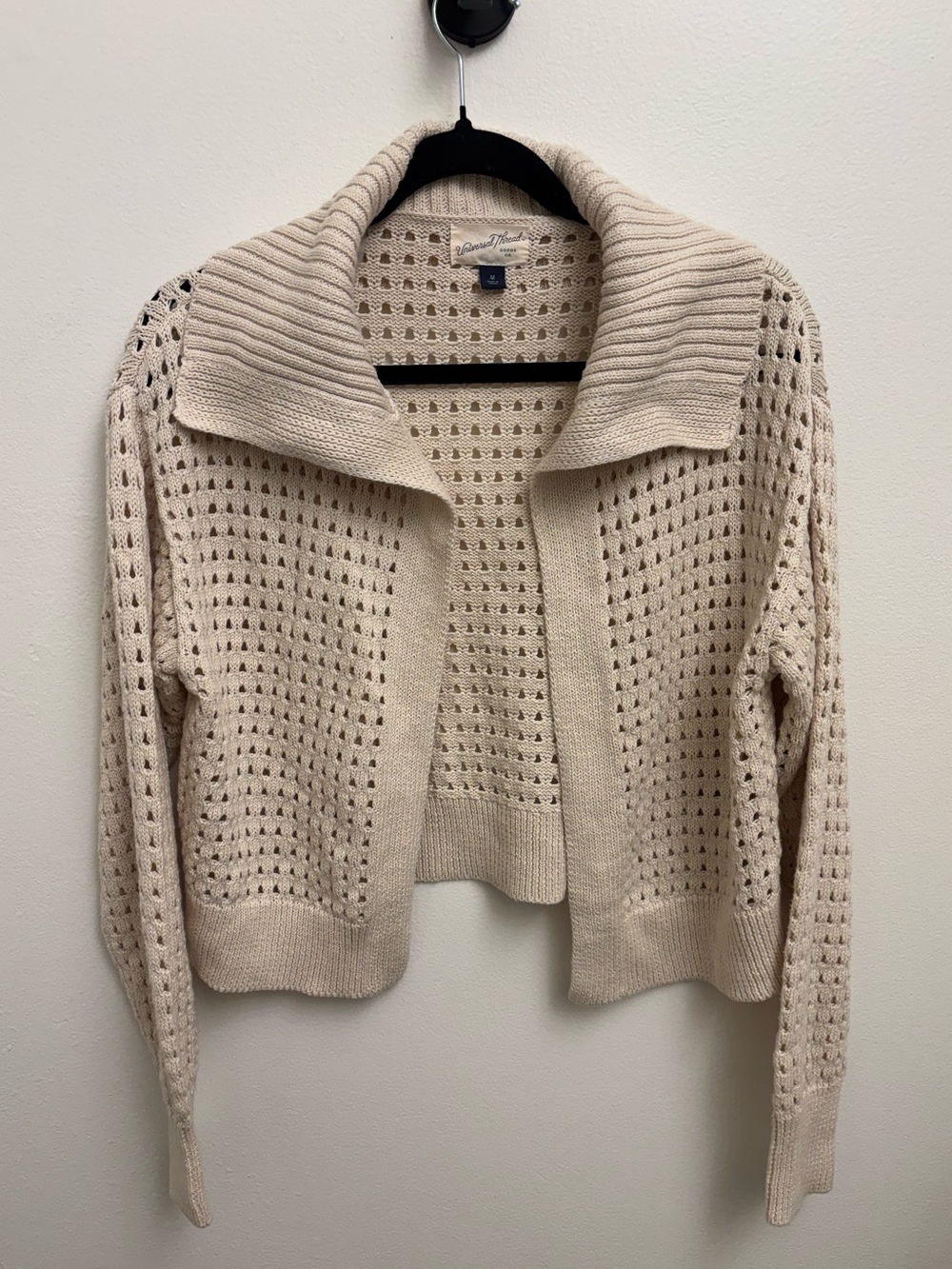 Universal Thread Cardigan Medium Open Knit Shawl Long Sleeve Collar 100% Cotton